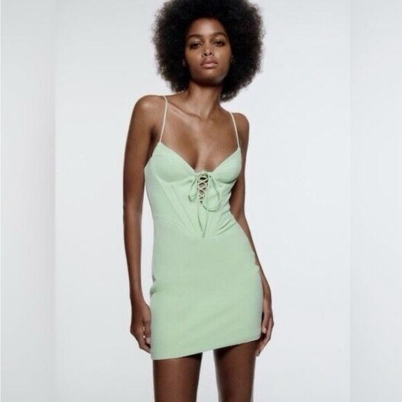 Mint Green Lace-Up Dress - Picture 4 of 9